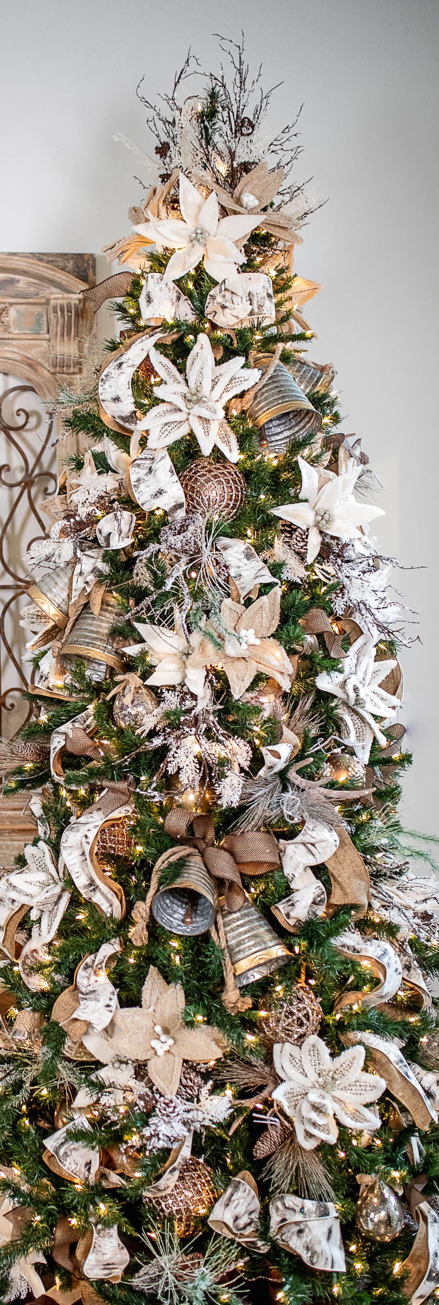 Neutral Christmas Tree with Birch Ribbon