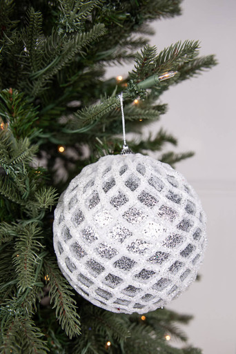 5 Frosted White Christmas Ball Ornaments - Set of 6 - Decorator's