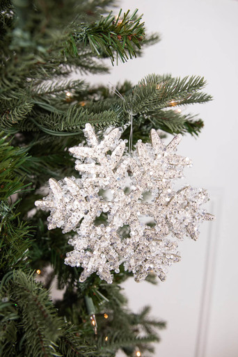 6” Iced Glitter Snowflake Christmas Ornament - Blue