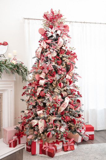 Christmas Tree Topper in Red, white and silver Ready to Ship