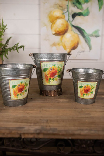 Hand-painted Metal Bucket With Handles, Small Oval Galvanized Tinware,  Painted Sunflower Pail, Floral Farmhouse Decor, Metal Container 