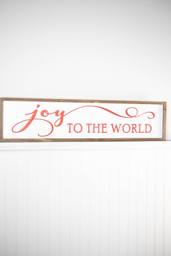 31.8” Joy To The World Embossed Sign with Wood Frame & Glitter