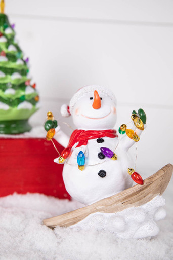 12.5 Skiing Snowman Family Lighted with String Lights