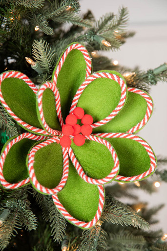 24” Green Peppermint Edge Round Poinsettia - Decorator's Warehouse