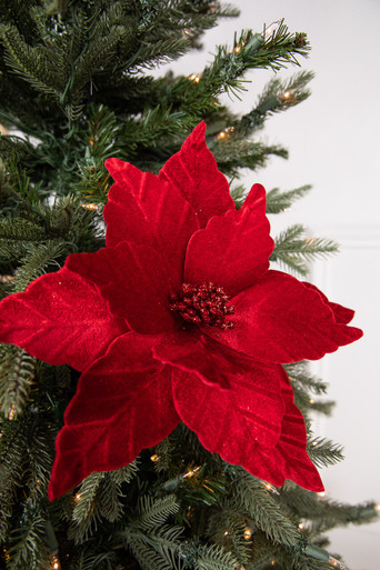 22” White and Red Poinsettia Stem with Red Berries