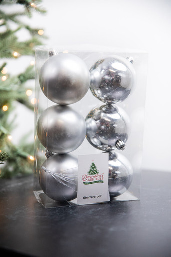 3.1” Shiny/Matte Silver Shatterproof Ornaments - Set of 6