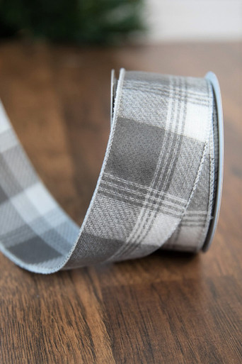 Grey Gingham 1 1/2 Inch x 10 Yards Plaid Ribbon