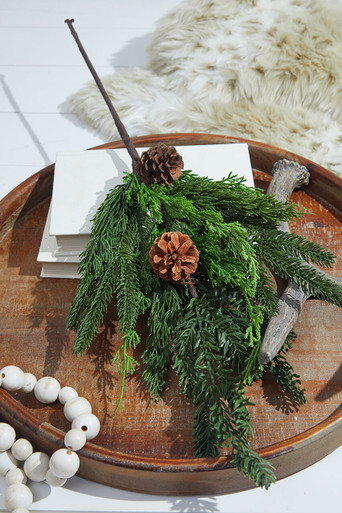 24” Real Touch Cedar Spruce Cone Spray For Sale | Decorator's