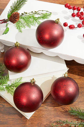 Burgundy And Silver Decorations On A Large Christmas Tree Stock