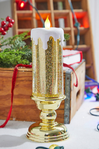 13” LED Golden Shimmer Water Candle - Decorator's Warehouse