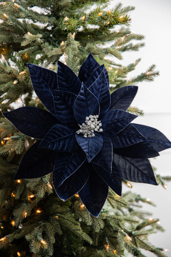 22” x 17” Giant Velvet Poinsettia Stem - Midnight Blue