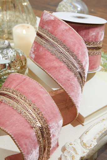 Pink Velvet with Gold Back Ribbon