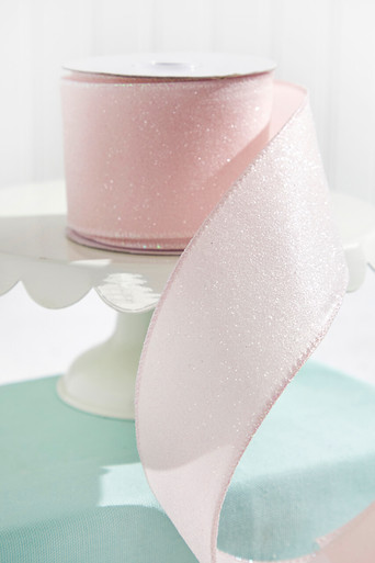 Wired Ribbon - 2.5 inch White Satin Ribbon with Pink Glitter Splash - –  Perpetual Ribbons