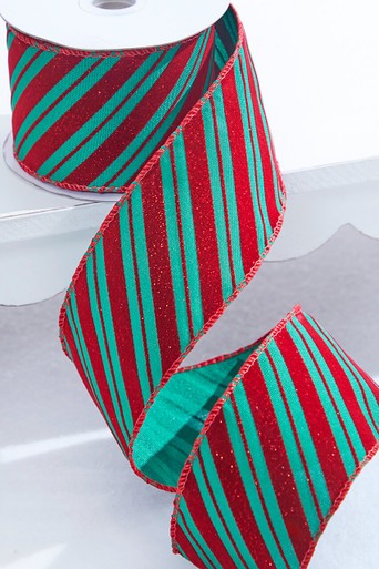 Glittered Christmas Diagonal Stripes Wired Ribbon, 1-1/2-Inch, 10-Yard –  Homeford