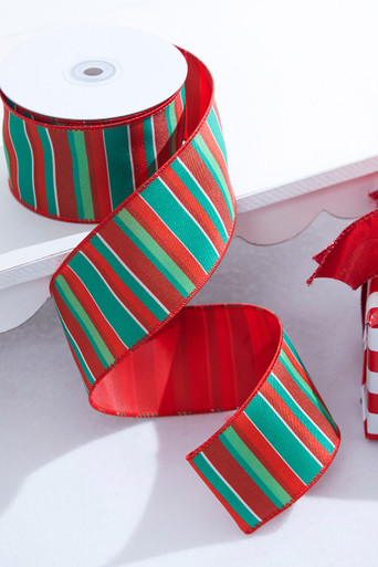 Wired Red & Green Dotted Stripes Christmas Ribbon (#40-2.5