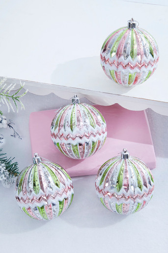 4 Gold/Silver Stripe Mercury Ball Ornament Box - Set of 4