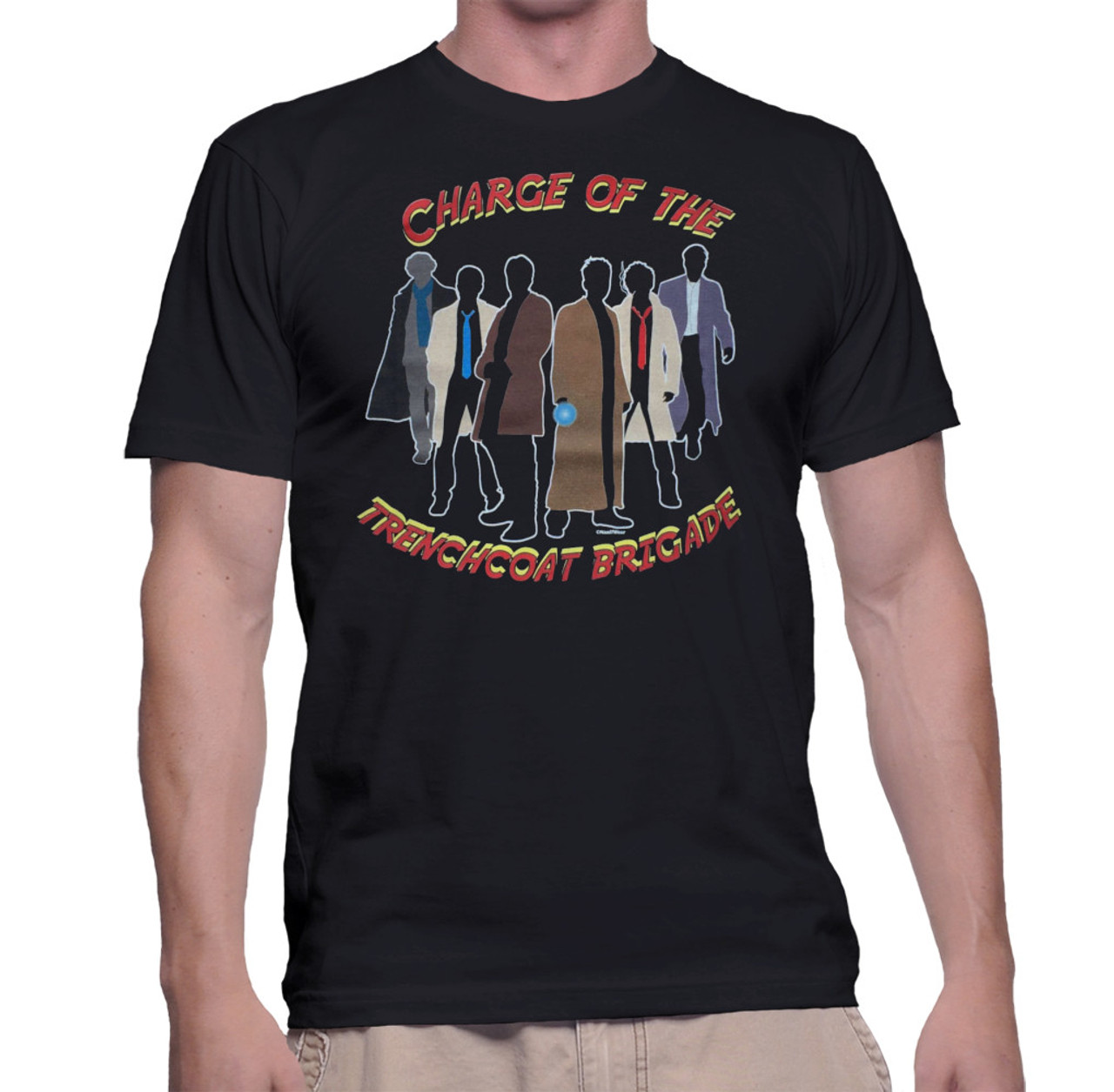 Superheroes Mash-Up Geek T-Shirt Charge of the Trench Coat Brigade