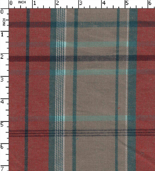 100% Cotton Yarn Dyed Twill Big Check Red/Brown/Teal/White  20X20 W-58 Gsm-175 Kem-784A-Lb