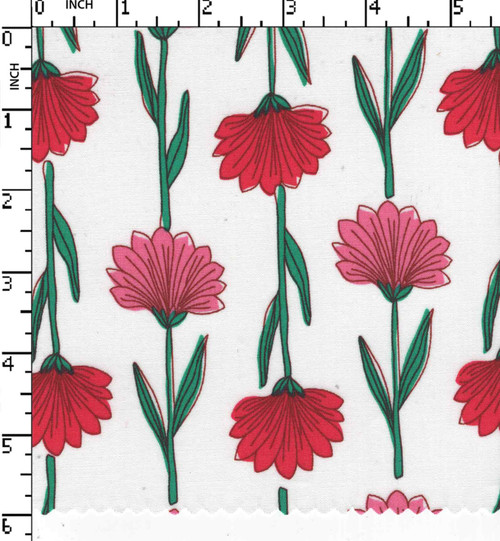 98% Cotton 3% Lycra Printed Plain Flower White/Pink/Dk.Pink/Green Poplin 40X40-130X70 W-56 Gsm-125 Aka-Ab6406-Bc
