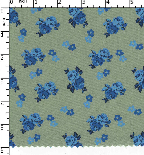 100% Cotton Printed Twill Floral Sagegreen/Dk.Blue/Lt.Blue  40X40-92X76 W-58 Gsm-105 Aka-Ab6405-Bc