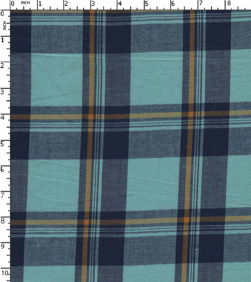 100% Cotton Yarn Dyed Heiringebone Medium Checks Sea Blue/Navy/Yellow   Gsm-102 Jc-12748
