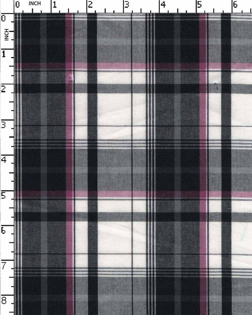 100% Cotton Yarn Dyed Plain Medium Checks White/Black/Pink   Gsm-122 Jepc-258