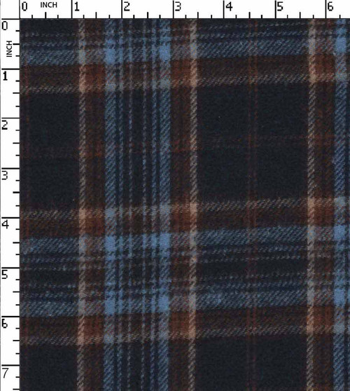 70% Cotton/30% Poly Yarn Dyed Twill Checks Navy/Sky Blue/Brown Brushed  Gsm-186 Ce-18376