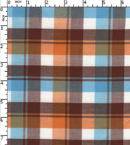 100% Cotton Yarn Dyed Matty Small Checks Sky Blue/Brown/Mango/White   Gsm-128 Nem-32529-1