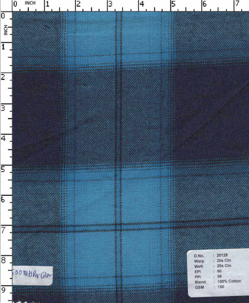 100% Cotton Yarn Dyed Twill Medium Checks Navy/Blue Brushed 20S Ctn X 20S Ctn - 60 X 58 Gsm-150 Vee-20129-Ca