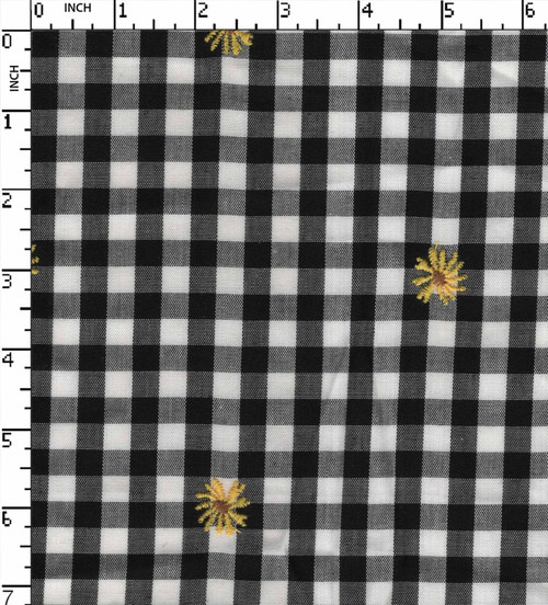 100% Viscose Yarn Dyed Plain Gingham Check With Floral Embroidery