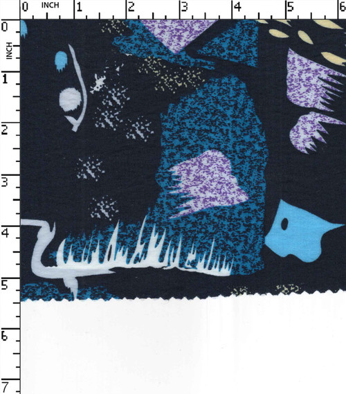 Nylon Viscose Printed Plain Abstract Navy/Sea Blue/White/Lt.Yellow/Purple/Lt.Blue