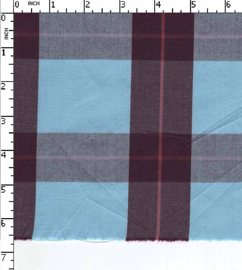 100% Cotton Yarn Dyed Plain Medium Check Burgandy/Sky Blue   Gsm-117 Mcc-2-Da