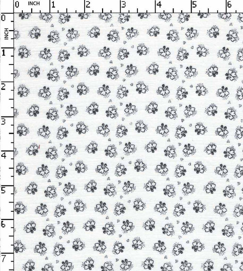 97% Cotton 3% Lycra Printed Plain Hibiscus Flower  White/Black Slub   Gsm-126 Efm-4106-Da