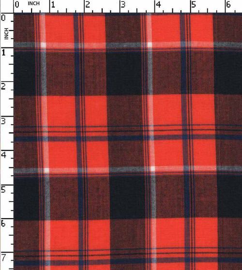 100% Cotton Yarn Dyed Plain Big Check Orange/Navy/White   Gsm-107 Wid-712-Da