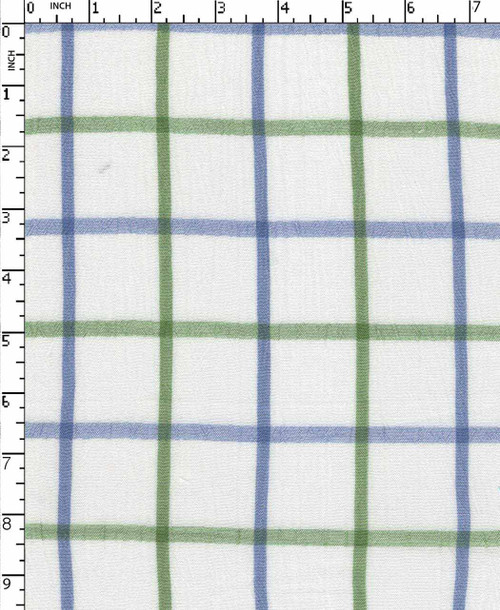 100% Viscose Yarn Dyed Plain Window Pane Check Crape White/Green/Blue   Gsm-131 Ats-170-Ea
