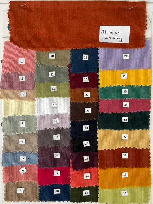 100% Cotton Solid Dyed Corduroy Shirting Color Chart