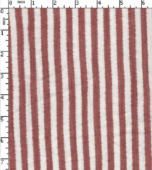 100% Cotton Yarn Dyed Seersuker Candy Stripe White/Red/Gold Lurex  Gsm-93 Wid-31-Ga