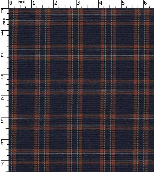 65% Cotton 35% Polyester Yarn Dyed Twill Medium Check Navy/Orange/Beige   Gsm-114 Wcm-Bk734C-Ga