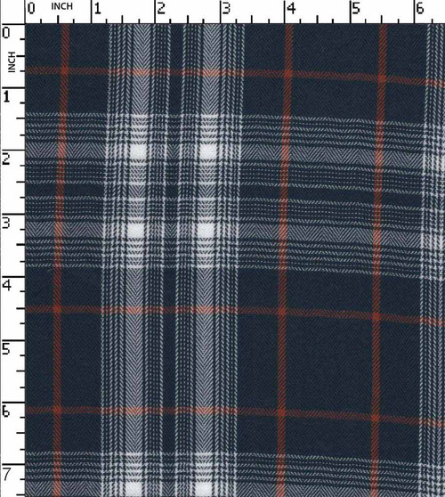 100% Cotton Yarn Dyed Herringbone Tartan Check Navy/White/Orange   Gsm-139 Mcc-7078-Ga