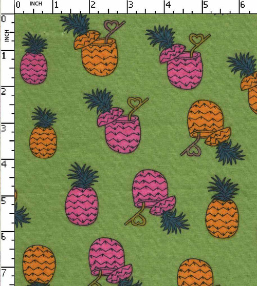 100% Cotton Printed Single Jersey Pineapple  Green/Yellow/L.Purple/Navy/Black  30'S Gsm-170 Vfa-66-Ia