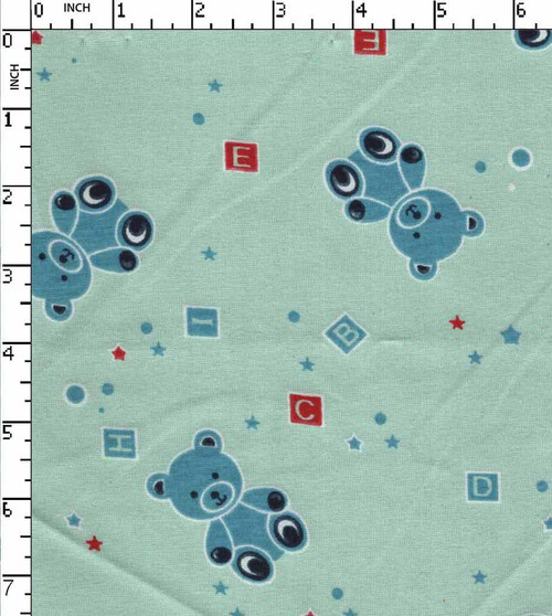 100% Cotton Printed Single Jersey Teddy Bear  Sage/Red/Teal/Navy/White  30'S Gsm-170 Vfa-81-Ia