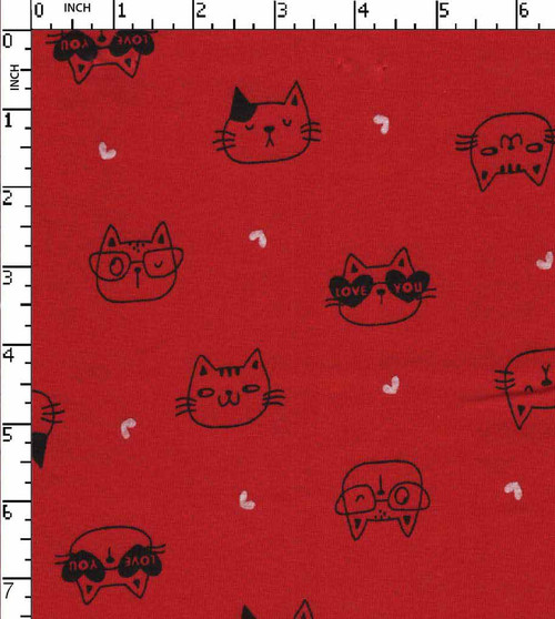 100% Cotton Printed Single Jersey Cat With Heart Red/Black/White  30'S Gsm-170 Vfa-76A-Ia