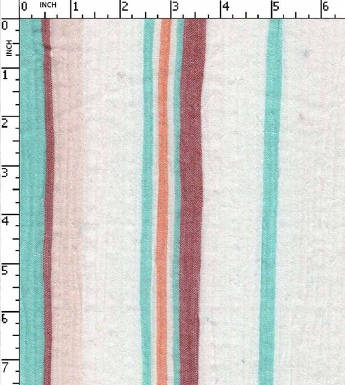 100% Cotton Yarn Dyed  Seersucker Barcode Stripe With Ht White/Turq/Red/Orange   Gsm-98 Shs-13062-Ia