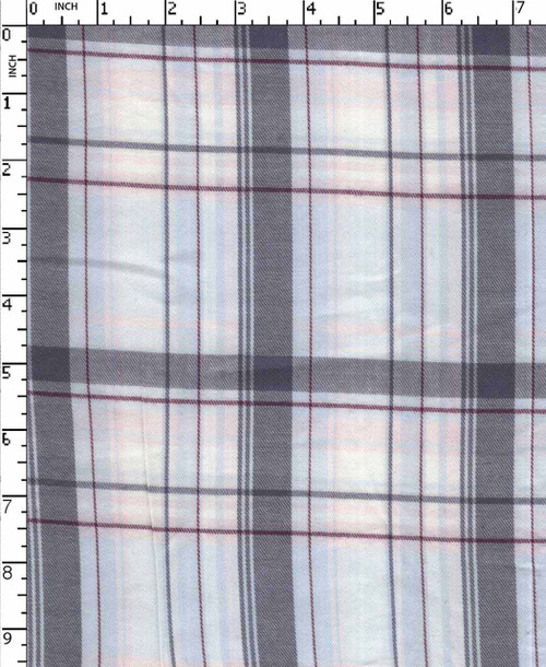 100% Viscose Yarn Dyed Twill Big Check Grey/Skyblue/White/Maroon   Gsm-118 Nem-401-Ab