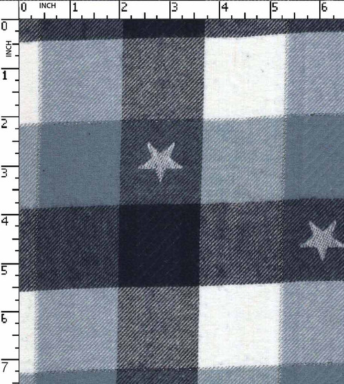 100% Cotton Yarn Dyed Twill Big Check With Star Navy/White/Grey One Side Brushed  Gsm-153 Mcc-1542-Cb