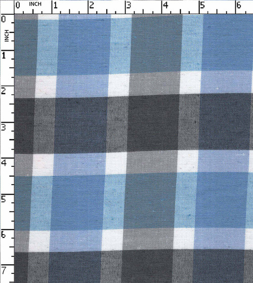 Poly Cotton Yarn Dyed Plain Medium Checks White/Grey/Skyblue   Gsm-107 Nem-7814-Db