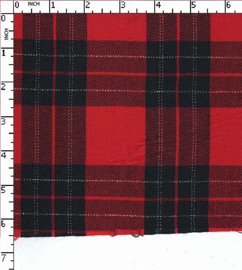 100% Cotton Yarn Dyed Twill Plaid Check Red/Black/Silver Lurex   Gsm-149 Mcc-8414-Db