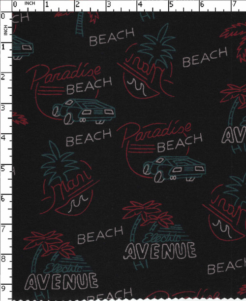 100% Cotton Printed Single Jersy Beach With Car,Coconut Tree Black/Red/Teal   Gsm-160 Vfa-1024-Eb