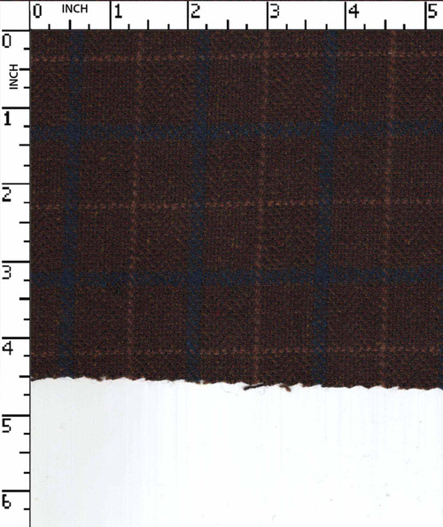 Poly Wool Yarn Dyed Twill Grindal Check Tan Brown/Blue  Suiting Gsm-148 Wcm-3266-Gb