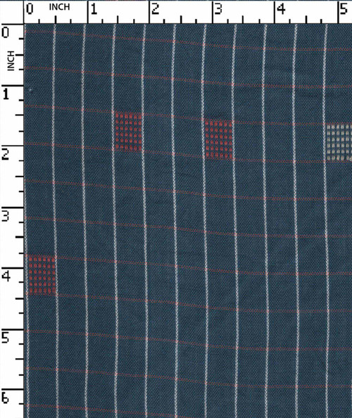 100% Cotton Yarn Dyed Plain Small Check With Butta Blue/White/Red   Gsm-127 Vec-10378-Gb